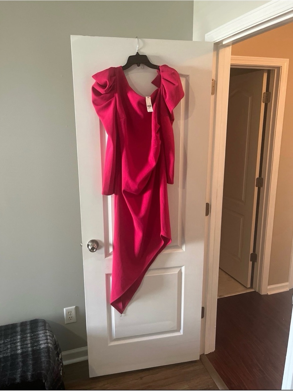 New York & Company Fuchsia Pink Asymmetrical Puff Sleeve Cocktail Dress! NWT!